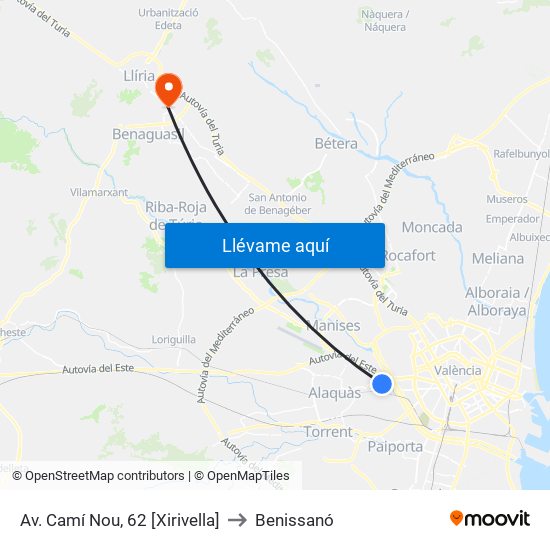 Av. Camí Nou, 62 [Xirivella] to Benissanó map
