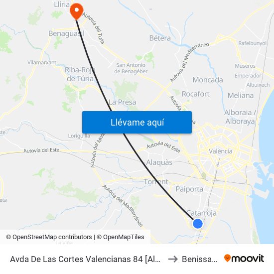 Avda De Las Cortes Valencianas 84 [Albal] to Benissanó map