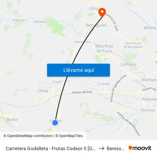 Carretera Godelleta  - Frutas Codeor II [Godelleta] to Benissanó map