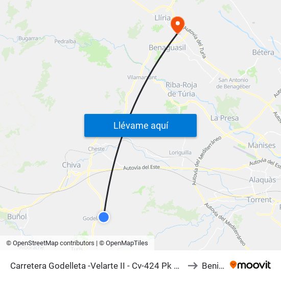 Carretera Godelleta -Velarte II - Cv-424 Pk 10+600 Descendente [Godelleta] to Benissanó map
