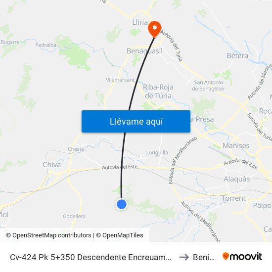 Cv-424 Pk 5+350 Descendente Encreuament C/ Torrent [Godelleta] to Benissanó map