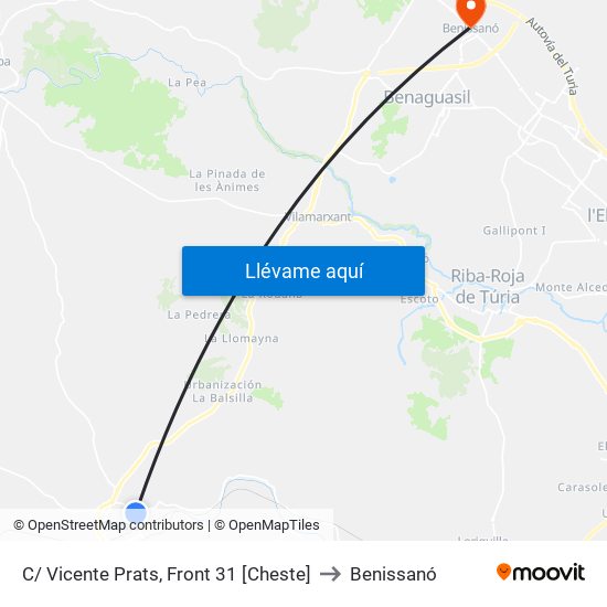 C/ Vicente Prats, Front 31 [Cheste] to Benissanó map