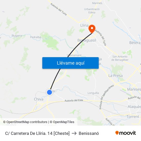 C/ Carretera De Llíria. 14 [Cheste] to Benissanó map