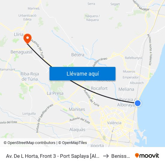 Av. De L Horta, Front 3 - Port Saplaya [Alboraia] to Benissanó map