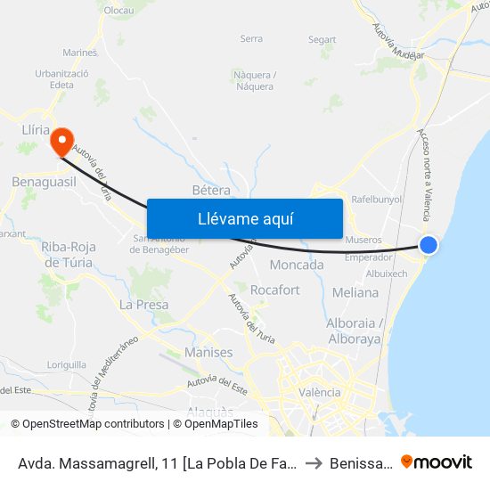 Avda. Massamagrell, 11 [La Pobla De Farnals] to Benissanó map