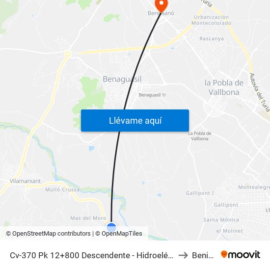 Cv-370 Pk 12+800 Descendente - Hidroeléctrica [Riba-Roja De Túria] to Benissanó map