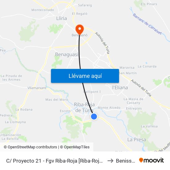 C/ Proyecto 21 - Fgv Riba-Roja [Riba-Roja De Túria] to Benissanó map