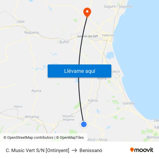 C. Music Vert S/N [Ontinyent] to Benissanó map