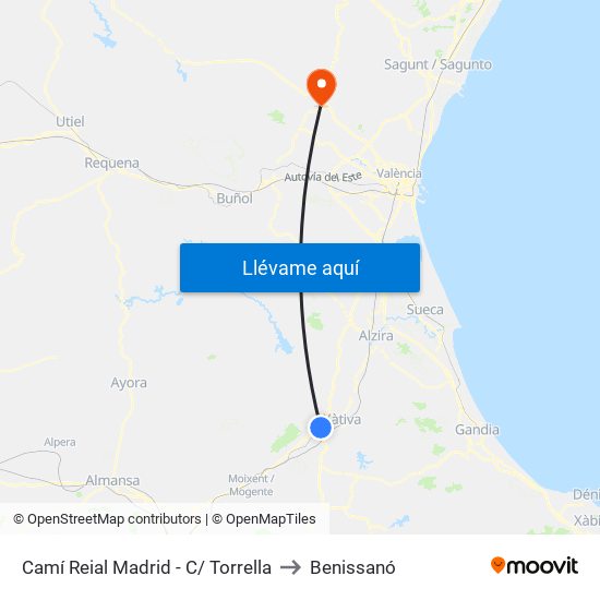 Camí Reial Madrid - C/ Torrella to Benissanó map