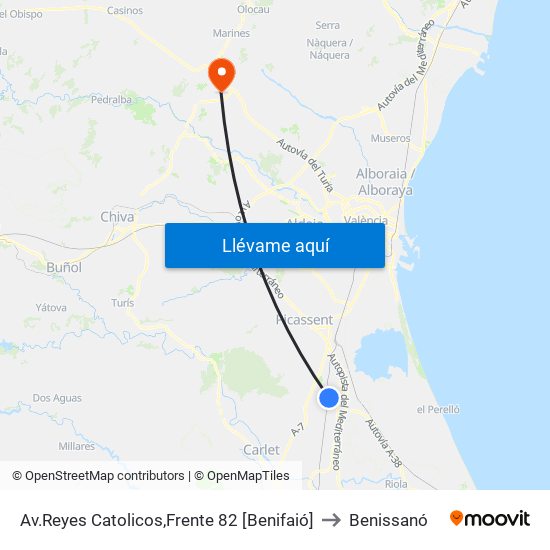 Av.Reyes Catolicos,Frente 82 [Benifaió] to Benissanó map