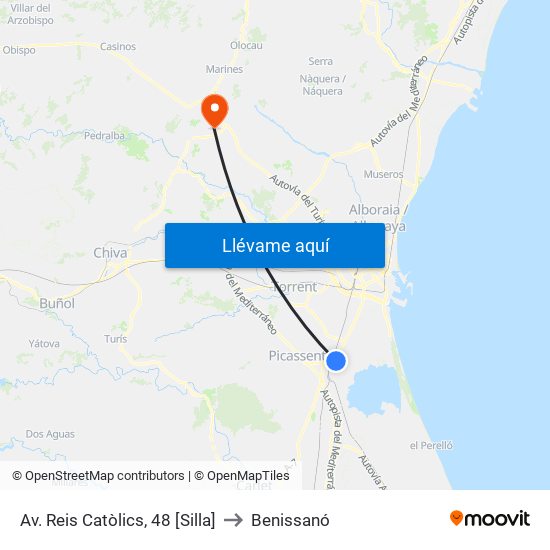 Av. Reis Catòlics, 48 [Silla] to Benissanó map