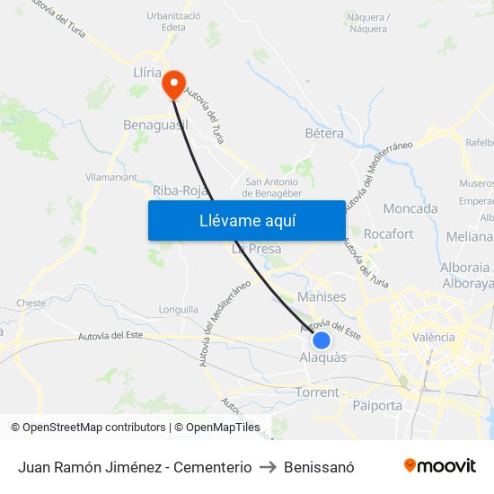 Juan Ramón Jiménez - Cementerio to Benissanó map