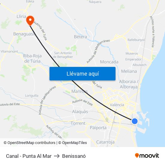 Canal - Punta Al Mar to Benissanó map