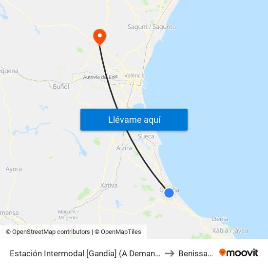 Estación Intermodal [Gandia] (A Demanda) to Benissanó map