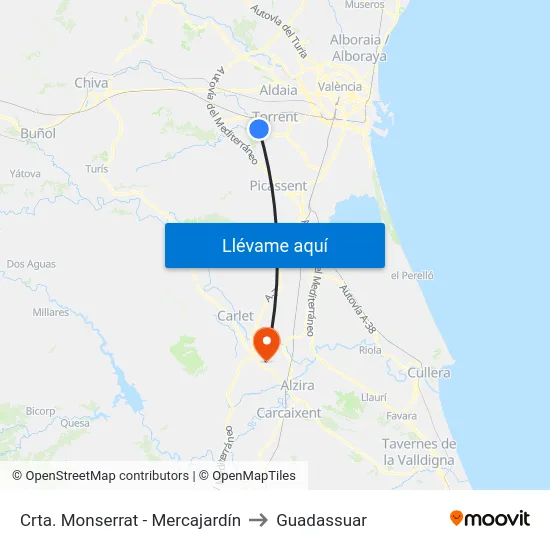 Crta. Monserrat - Mercajardín to Guadassuar map