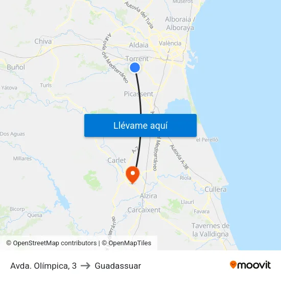 Olímpica to Guadassuar map