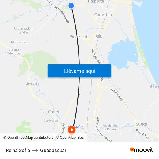 Reina Sofía to Guadassuar map