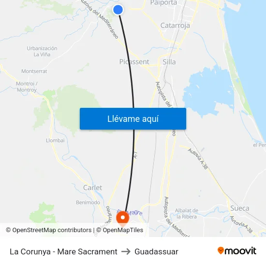 La Corunya - Mare Sacrament to Guadassuar map