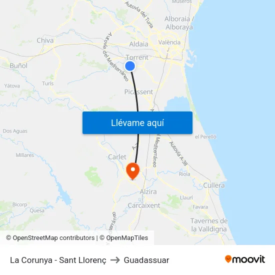 La Corunya - Sant Llorenç to Guadassuar map