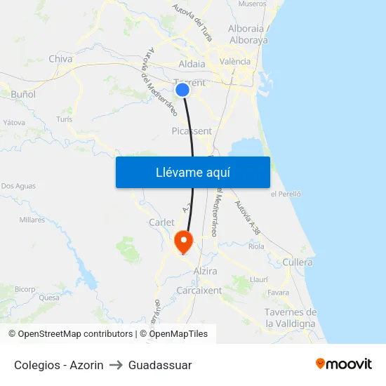 Colegios - Azorín to Guadassuar map