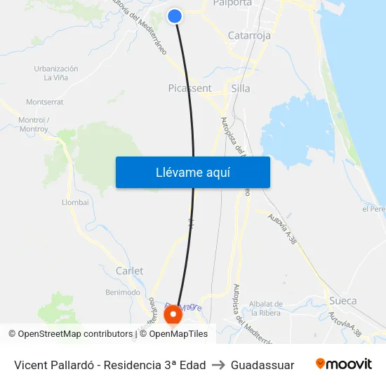 Vicent Pallardó - Residencia 3ª Edad to Guadassuar map