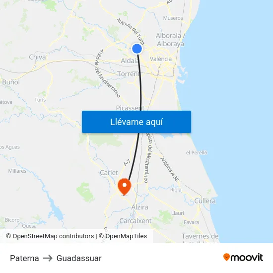 Paterna to Guadassuar map