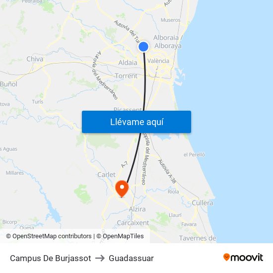 Campus De Burjassot to Guadassuar map