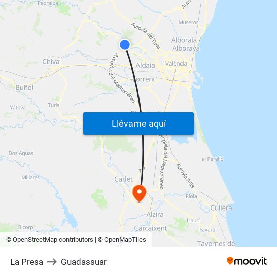 La Presa to Guadassuar map