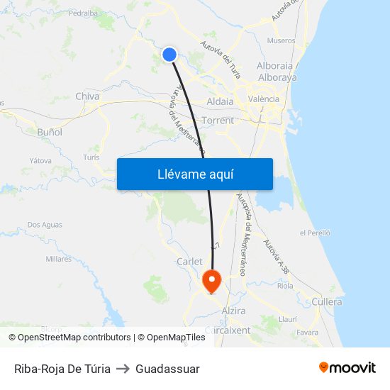 Riba-Roja De Túria to Guadassuar map