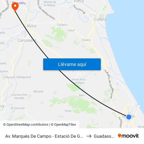 Av. Marqués De Campo - Estació De Gandia to Guadassuar map