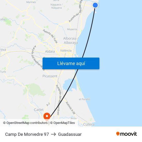 Camp De Morvedre 97 to Guadassuar map