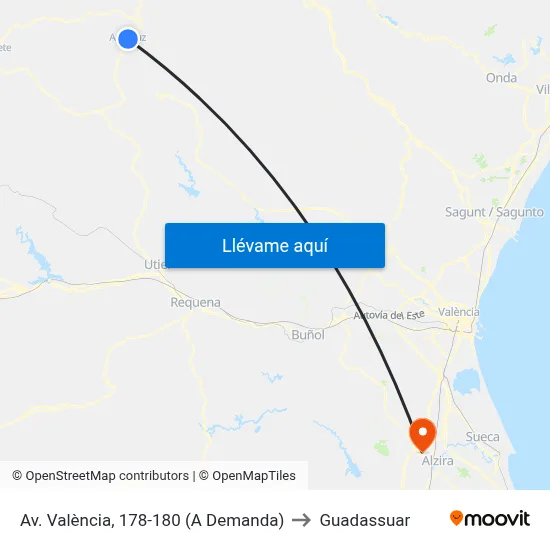 Av. València, 178-180 (A Demanda) to Guadassuar map