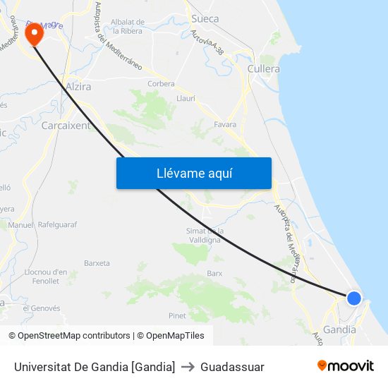 Universitat De Gandia [Gandia] to Guadassuar map