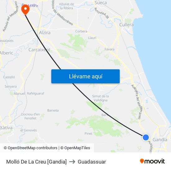 Molló De La Creu [Gandia] to Guadassuar map