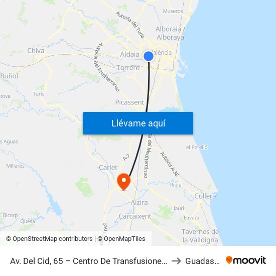 Av. Del Cid, 65 – Centro De Transfusiones [València] to Guadassuar map