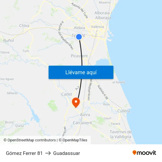 Torrent. Dr. Gómez Ferrer 81 to Guadassuar map