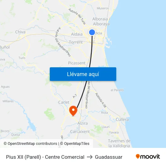 València. Pius XII (Parell) - Centre Comercial to Guadassuar map