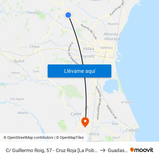 C/ Guillermo Roig, 57 - Cruz Roja [La Pobla De Vallbona] to Guadassuar map
