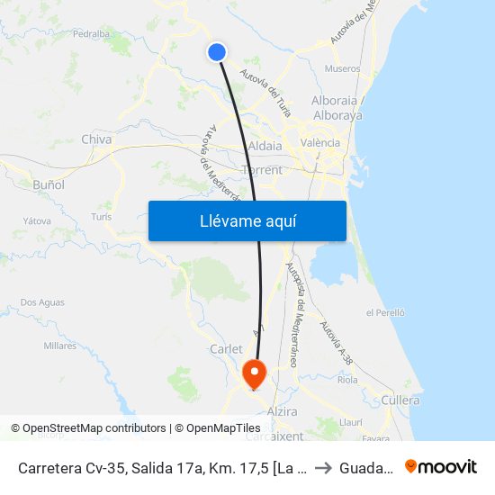 Carretera Cv-35, Salida 17a, Km. 17,5 [La Pobla De Vallbona] to Guadassuar map