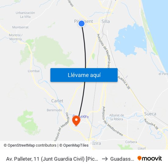 Av. Palleter, 11 (Junt Guardia Civil) [Picassent] to Guadassuar map