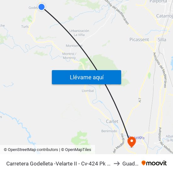 Carretera Godelleta -Velarte II - Cv-424 Pk 10+600 Descendente [Godelleta] to Guadassuar map