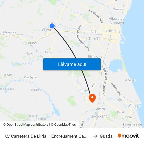 C/ Carretera De Llíria – Encreuament Camino Gestalgar [Cheste] to Guadassuar map