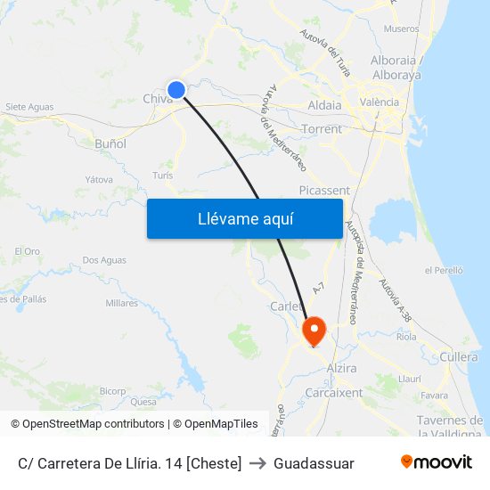 C/ Carretera De Llíria. 14 [Cheste] to Guadassuar map