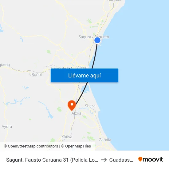 Sagunt. Fausto Caruana 31 (Policía Local) to Guadassuar map