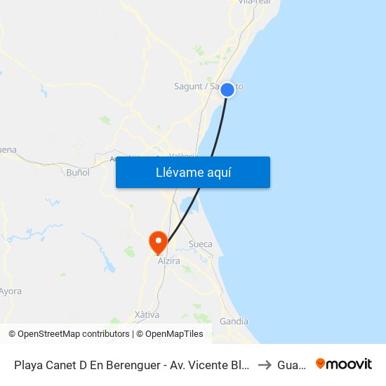 Playa Canet D En Berenguer - Av. Vicente Blasco Ibáñez - Parque [Canet D En Berenguer] to Guadassuar map