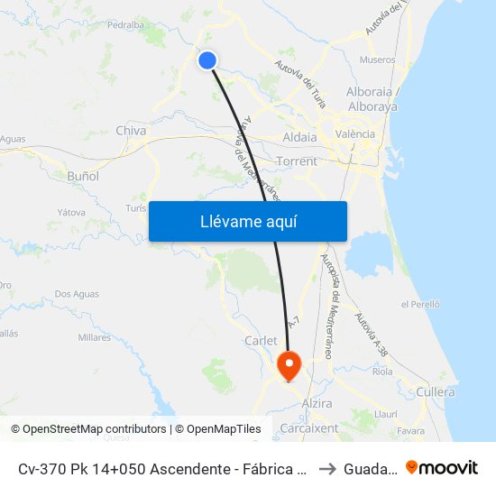 Cv-370 Pk 14+050 Ascendente - Fábrica De Pieles [Vilamarxant] to Guadassuar map