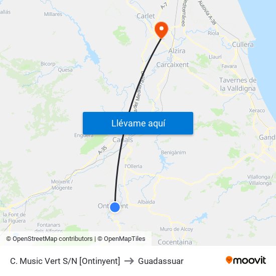 C. Music Vert S/N [Ontinyent] to Guadassuar map