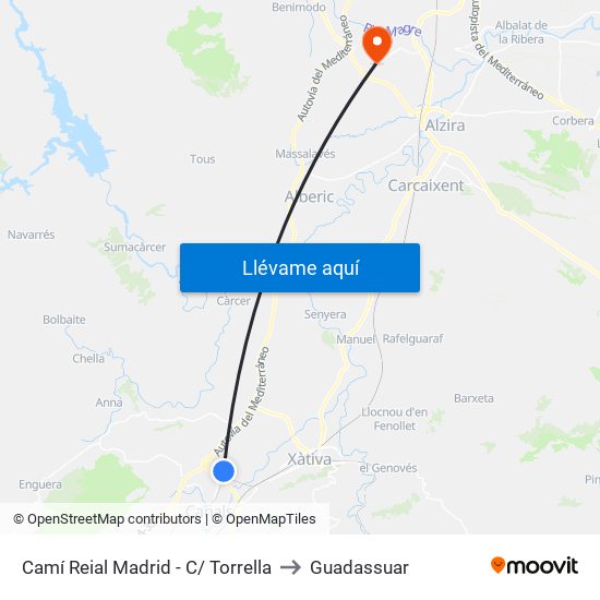 Camí Reial Madrid - C/ Torrella to Guadassuar map