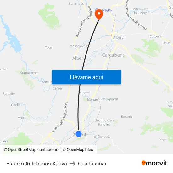 Estació Autobusos Xàtiva to Guadassuar map