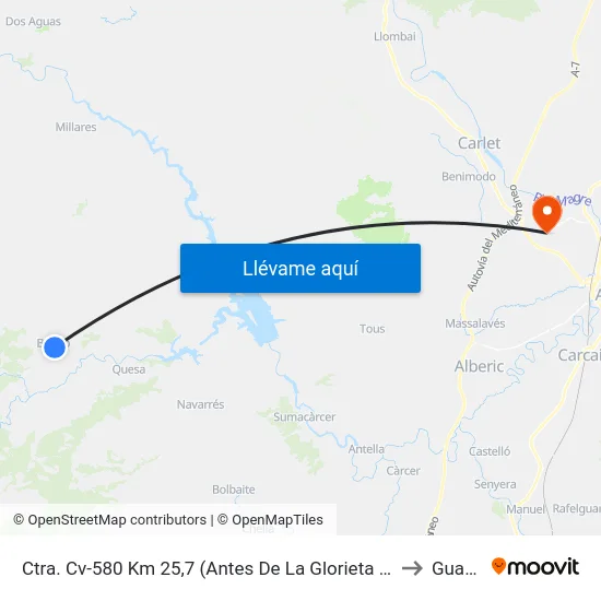 Ctra. Cv-580 Km 25,7 (Antes De La Glorieta De Entrada Al Pueblo) [Bicorp] (A Demanda) to Guadassuar map